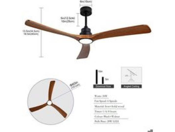 Ventilateur plafond avec éclairage 60 pouces 3 pales bois économe en énergie 6 vitesses ventilation 3CCT éclairage télécommande