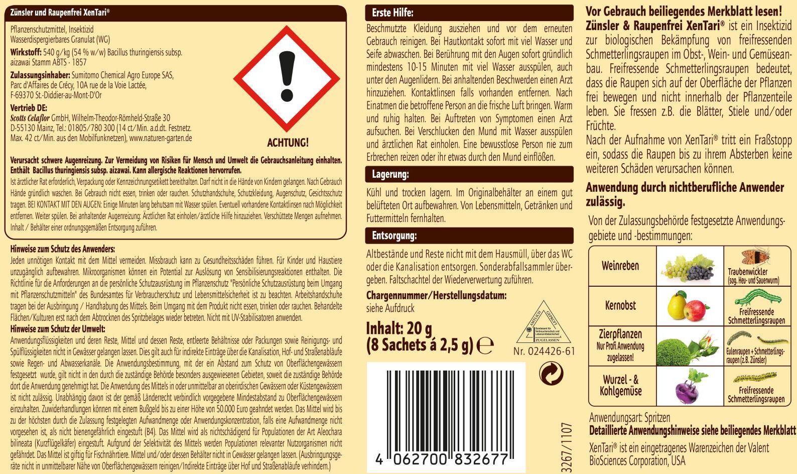 Naturen Bio Zünsler & Raupenfrei XenTari 8 x 2,5 g
