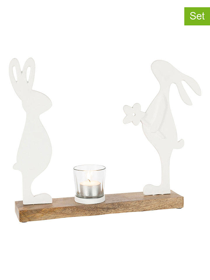 J Line 2er-Set: Teelichthalter in Weiß - (B)30 x (H)29 x (T)5 cm - onesize