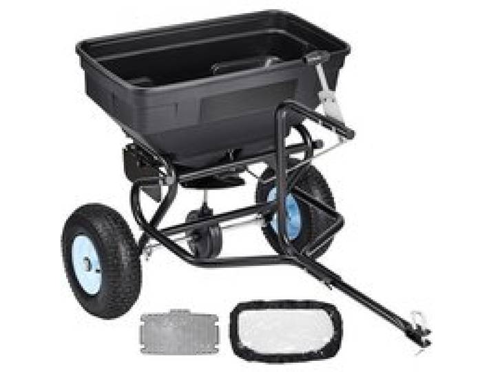 VEVOR Schleuderstreuer Anhängestreuer 59 kg Fassungsvermögen, Anhänge-/Schiebe-Gartenstreuer mit 33 cm Reifen, 30 einstellbaren Stufen & 3 m Streubreite, Streuwagen für Saatgut, Dünger, Salz