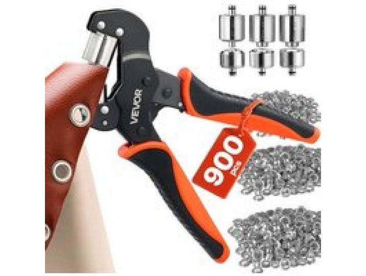 VEVOR Pince à Œillets 6 mm/10 mm/12 mm Kit d'Outils à Œillet 900 Pcs, avec Œillets et Rondelles Métalliques, Emporte-pièces, Blocs, Perforation pour Cuir, Bâches, Chaussures, Tissus et DIY Loisirs