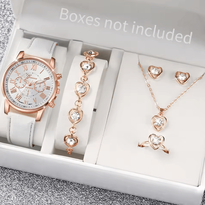 Uplift Curations Fashion Womens Quartz Watch Set With Leather Bands And Heart Rhinestone Accent (5 6 PCS) d Without Box