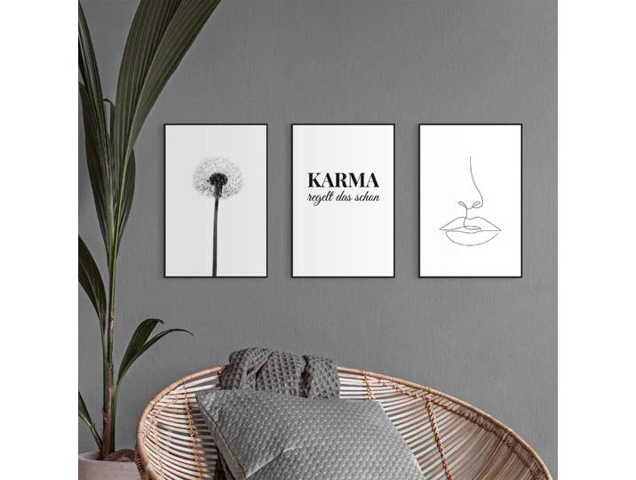 Wandbild REINDERS Wandbilder Set Modern Art Pusteblume - Linienzeichnung - Stylisch , schwarz (farbe bild(er): schwarz, weiß), B:20cm H:30cm, MDF, Bilder, Wandbild