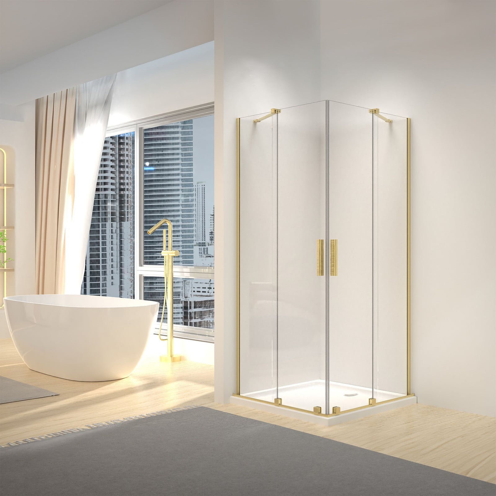 Rea Douchecabine Montana Double Gold Brush 90x90 cm