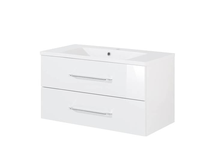 FACKELMANN B.CLEVER Waschbecken mit Unterschrank 90 cm breit, Weiß, Waschbecken Gussmarmor Weiß