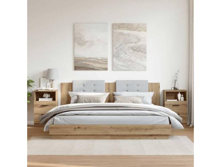 KTHLBRH Nachttische 2 Stück Eiche Handwerk 40 x 36 x 65 cm Stabile Spanplatte, 2 Schubladen und 1 Fach, stabile Platte, einfache Reinigung
