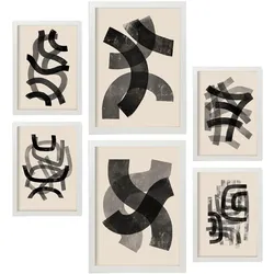 POSTER Set Mit 6 Gekrümmte Frames 1 In Form Abstracts Ästhetische Dekorative Gemälde Für Ihr Wohnzimmer, Schlafzimmer, Zuhause A3 & A4 Weißer Rahmen