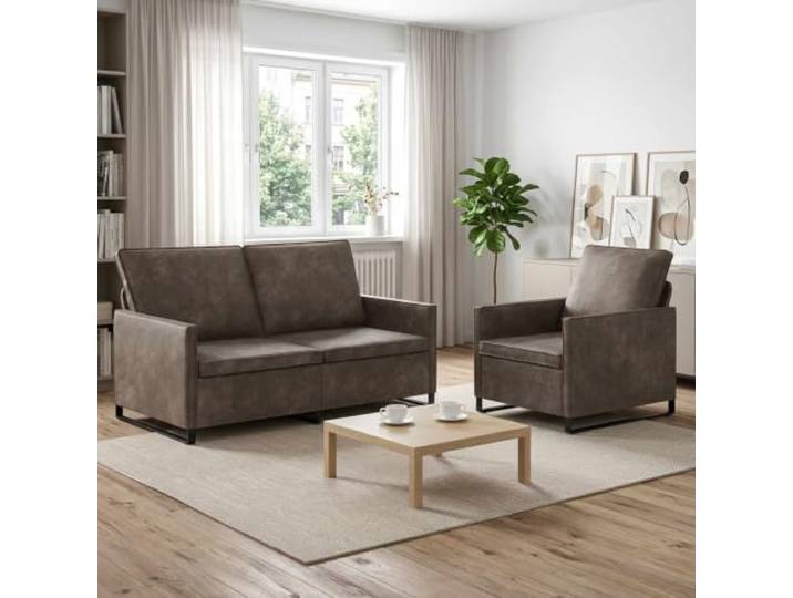 Sofa-Set 2 Teile Dunkelgrau Kunstwildleder Metallrahmen Kissenrücken-Design,Schaum-Faser-Kissen,leicht abwischbar,stabiler Metallrahmen,modernes Design