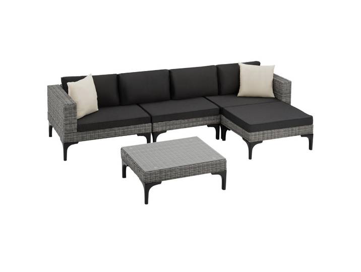 tectake Rattanlounge Konstanza, mit Sicherheitsglasplatte, grau, Grau, Metall, Organisch, Gartenmöbel, Gartengarnituren, Gartenmöbel-Sets