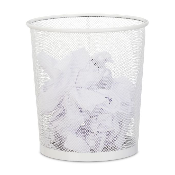 Relaxdays Papiermand Metaal Rond, Wit, 12 Liter, H x D: 28 x 26 cm