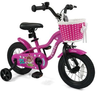 Costway 12 Inch Kids Bike with Training Wheels for Aged 3-4 Years Old - Magic Rose