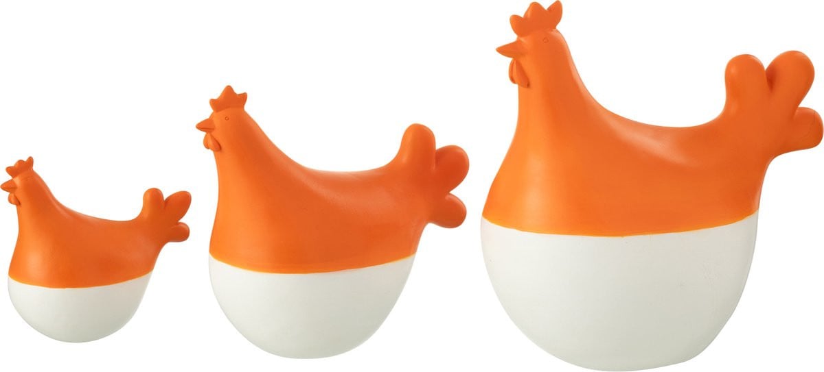 J-Line decoratie Haan set van 3 - polyresin - wit/oranje