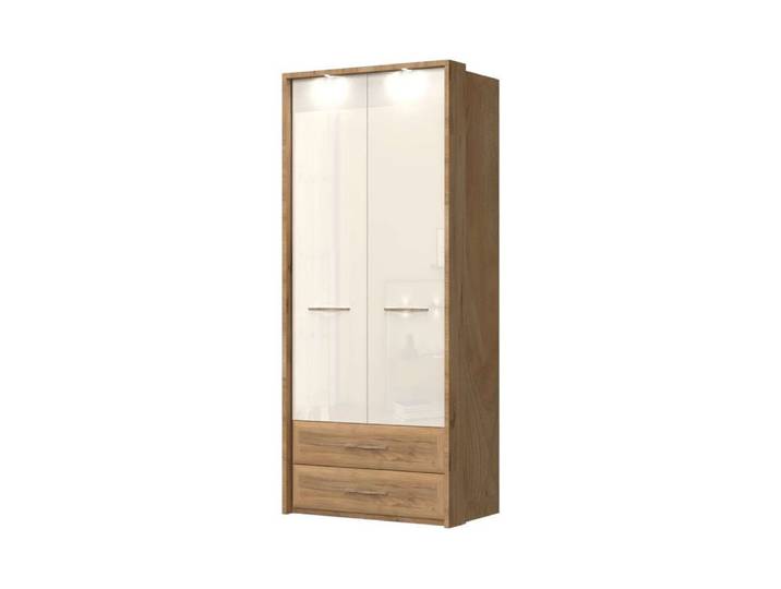 Kleiderschrank, MDF, Beige Hochglänzend, 92×224×56 cm, Mit Beleuchtung, Klassisch, Home-affaire