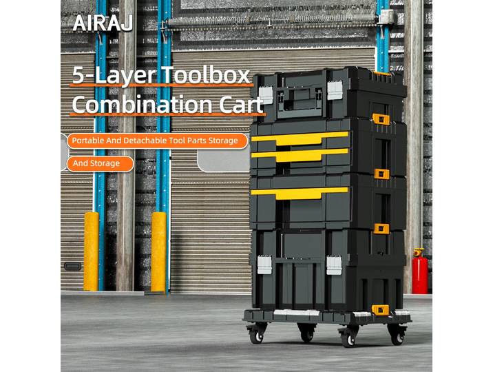 AIRAJ Ensemble de boîte à outils combinée modulable empilable - Boîte à outils combinée portable avec roues pour un assemblage modulaire peu encombrant et une mobilité facile!