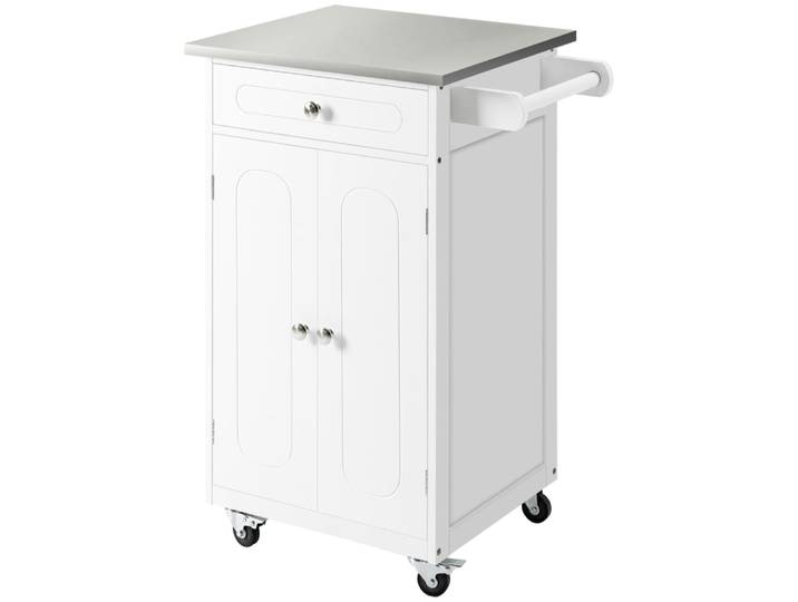 Chariot de service cuisine 2 portes mdf acier inoxydable blanc