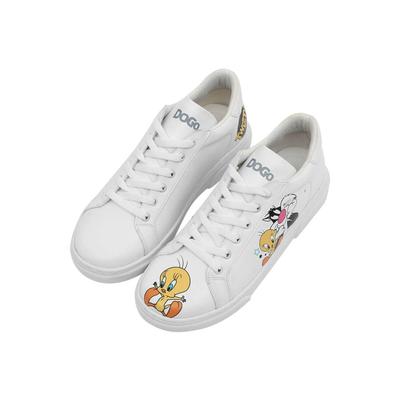 Sneaker DOGO "Ace Low-Top Sneaker Best Of Tweety And Sylvester Damen Sneaker", Damen, Gr. 39, Normalschaft, weiß, Lederimitat, Schuhe Sneaker, Handgefertigt