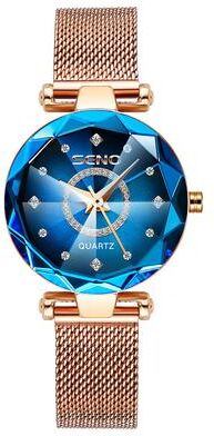 Youfap Market Luxury Women Crystal Bracelet Watch Rose Gold Ocean Star mesh Blue