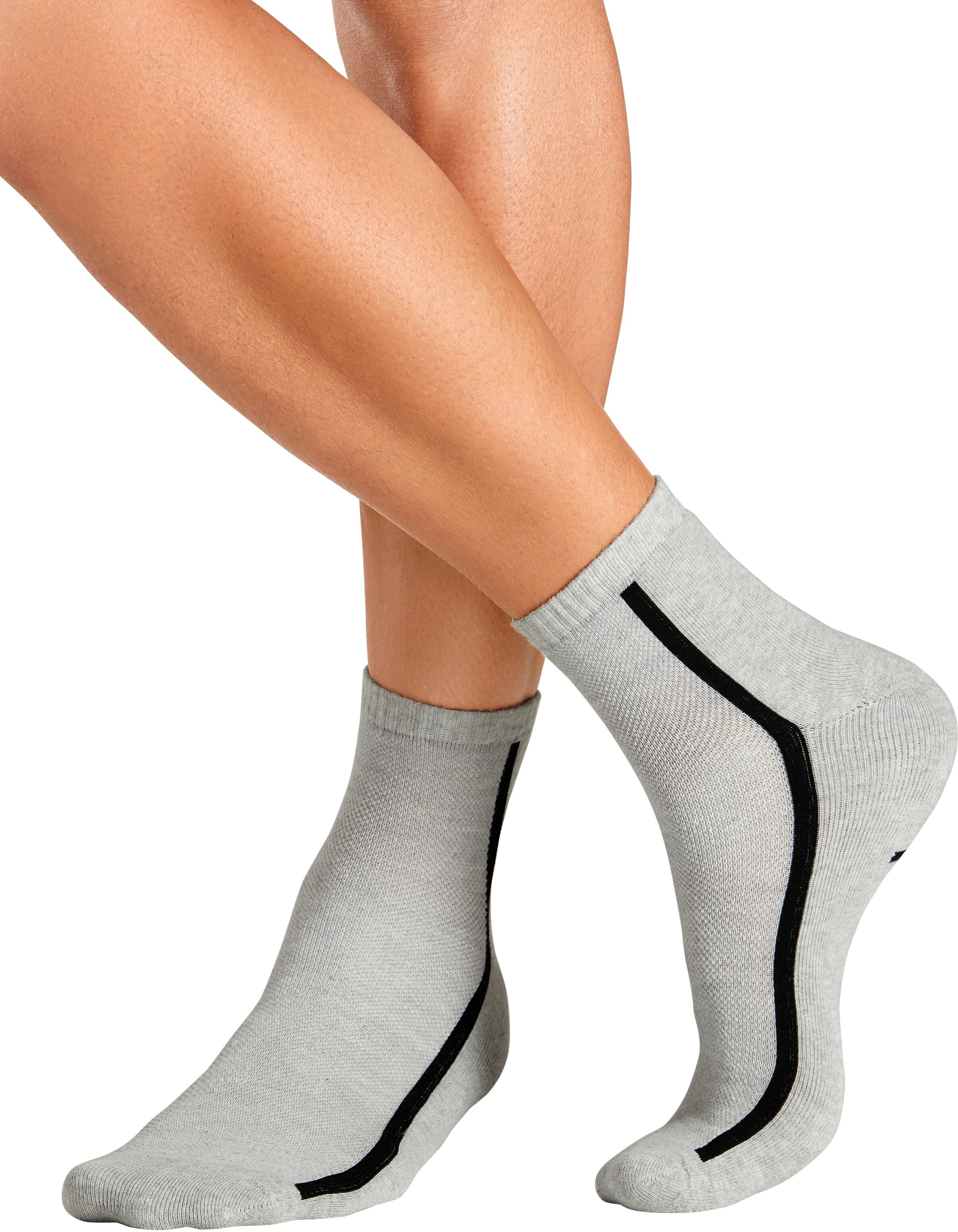 Tennissocken BENCH. "Sportsocken Herren Quartersocks atmungsaktiv", Herren, Gr. 47-48, grau (2x schwarz, 2x grau meliert, 2x weiß), Baumwollmischung, uni und meliert, elastisch, Socken Tennissocken, dämpfend durch Hochfersen- Frottee 2x schwarz, 2x grau m
