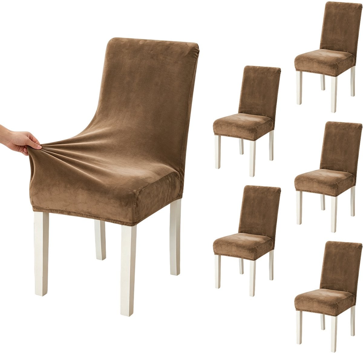 6-delige set fluwelen eetkamerstoelhoezen, universele elastische stretchhoezen voor professionals