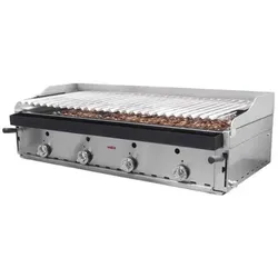 MBH - MAQUINARIA BAR HOSTELERIA MBH - Professioneller Gas Lavasteingrill 120 cm. Industrie-Grill mit Edelstahl-Grill und Lätzchen für Bar, Restaurant und Catering.