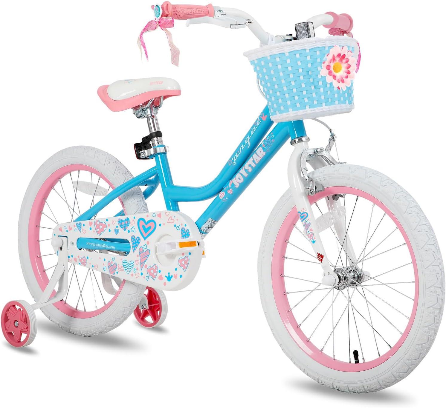 18-Zoll-Kinderfahrrad für Mädchen im Alter von 6 bis 9 Jahren, 18-Zoll-Mädchenfahrrad mit Stützrädern und Korb, blau