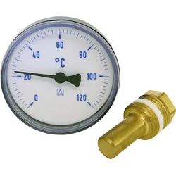 Bimetall-Thermometer 0-120 °C 63 mm durch., Kunststoffgehäuse blau(ohne Kugelhahn)