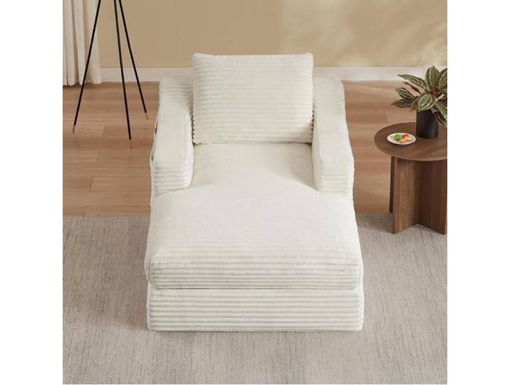 Fauteuil - KOMHTOM - Moderne Minimaliste - Velours côtelé - Convertible double couche - Blanc