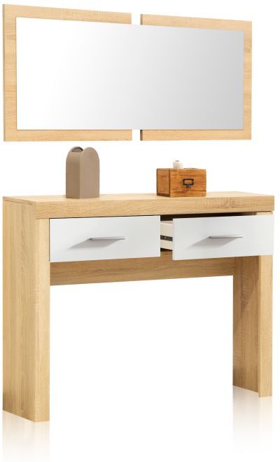 duehome Mueble de recibidor con 2 cajones y espejo 115 cm Nuka - Cambria - Blanco