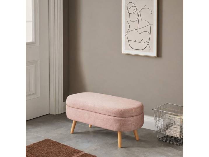 Banc de rangement en velours rose classique 110 cm design ovale pour chaussures et accessoires entrée ou chambre
