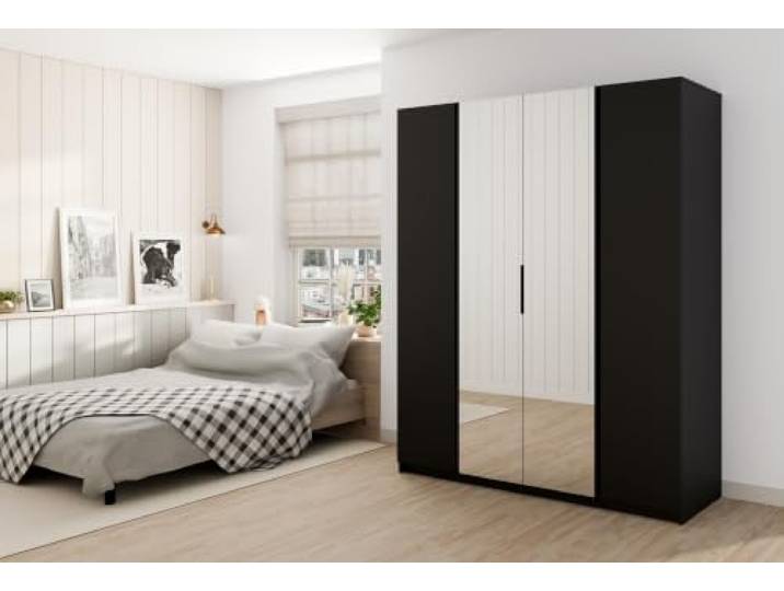 AX Living Nehir Schrank 200 cm Schwarz, 2 Spiegel mittig 2 Spiegel mittig; 2 glatte Türen – Stauraum mit Stil.