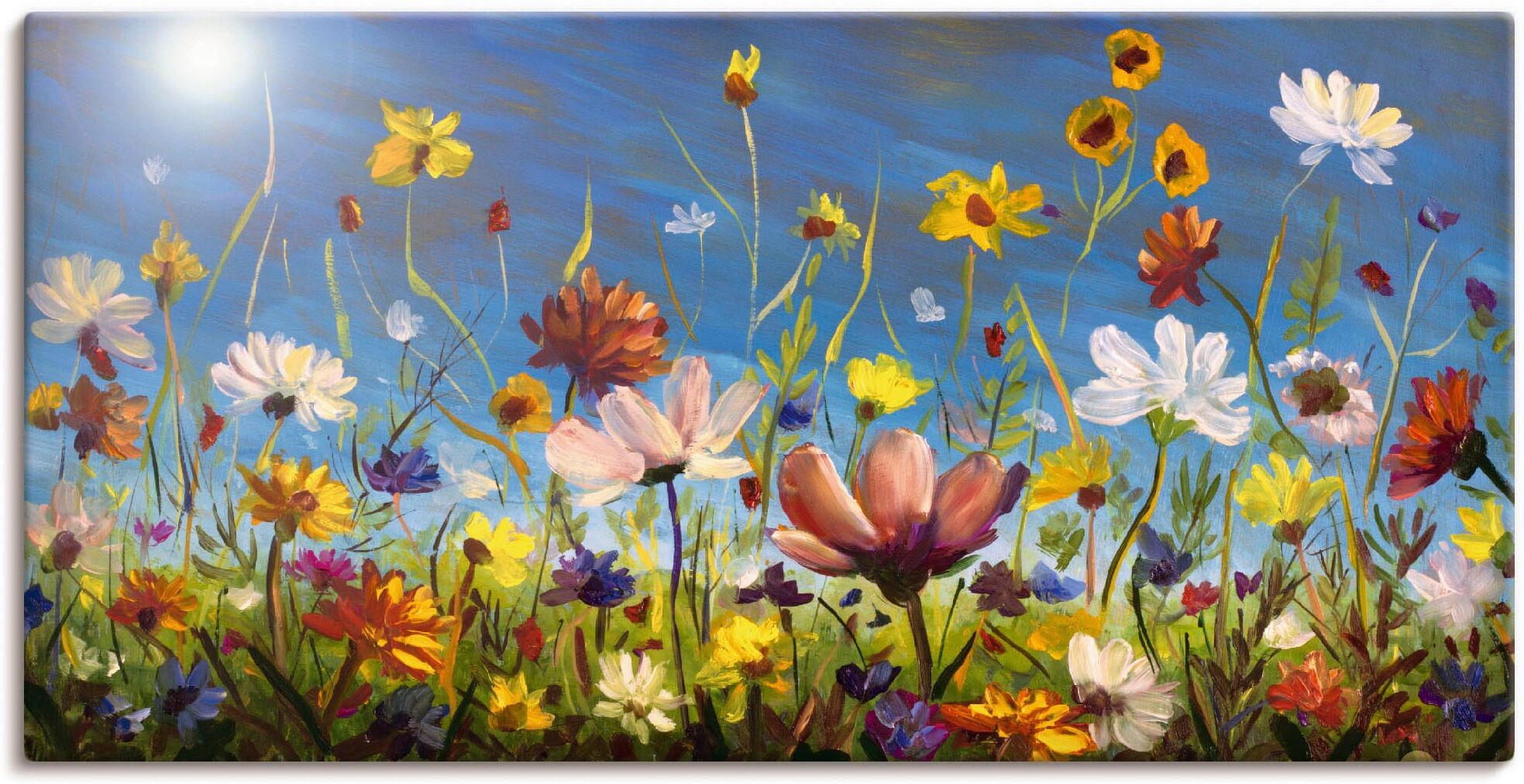 Artland "Wildblumenwiese blauer Himmel" Blumenwiese 1 Stk. tlg. als Leinwandbild, Poster in verschied. Grössen farbe bild(er): bunt B/H/T: 40cm x 20cm, Leinwandbild Blumenwiese Querformat, 1 Stk.