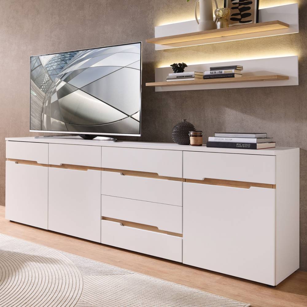 Pharao24.de TV Sideboard Fernsehunterschrank in Weiß mit vier Schubladen