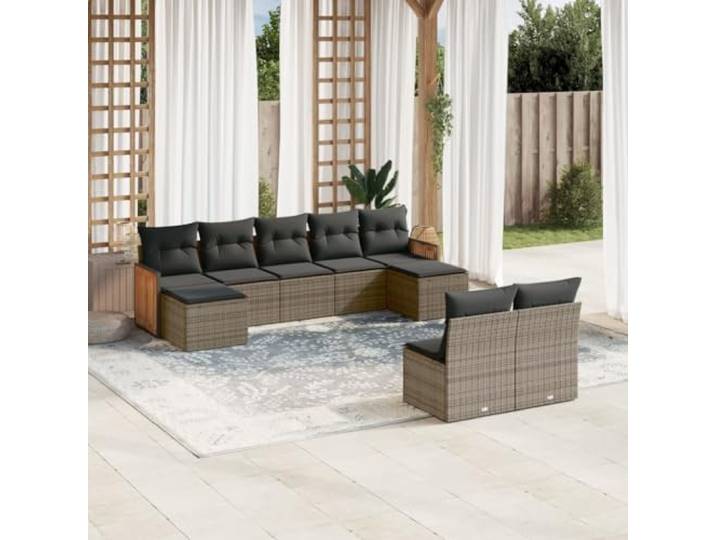 YUOTYRKTEJRSG Poly Rattan Wetterfest Garten Terrasse Balkon Grau 9-tlg. Garten-Sofa-Set mit Polyrattan Grau inkl. Kissen, Sitzhocker und Stauraum – Modulare Outdoor-Lounge für Terrasse,