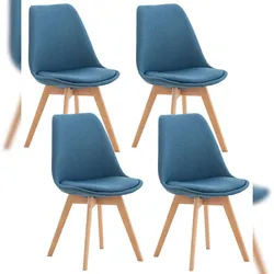 Décoshop26 - Set mit 4 blauen Stoffstühlen für Esszimmer Küche oder Büro mit Holzbeinen 10_0000940