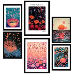 POSTER Set Mit 6 Kusama Welle A3 & A4 Schwarzer Rahmen