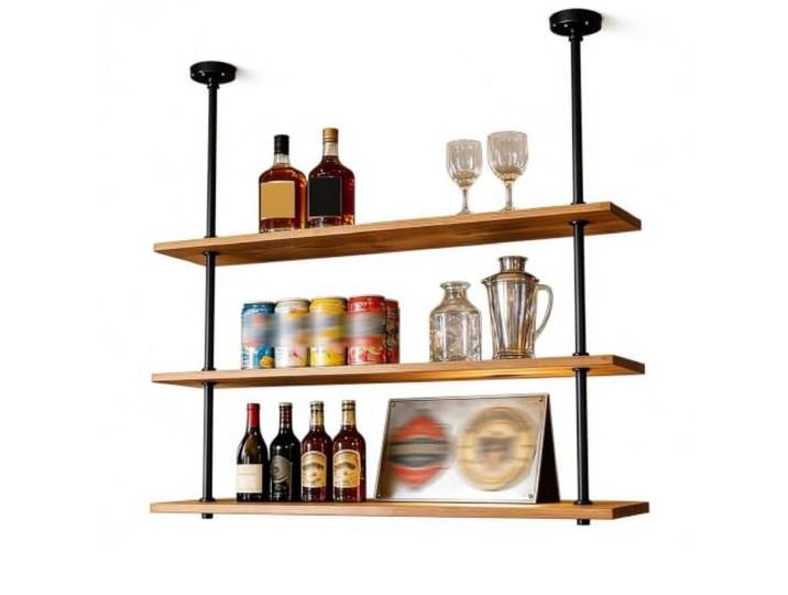 Gaommini Weinflaschenhalter aus Holz für Aufhängen, 3 Etagen, industrielle Deckenregale für Bar, Küche, Topf, Pfanne, Weinglas, Pflanzenständer(3-Layer,80cm(31.5in))