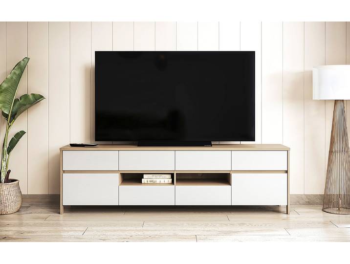 TV-Lowboard Spanplatte, beschichtet Weiß/Weiß 193cm