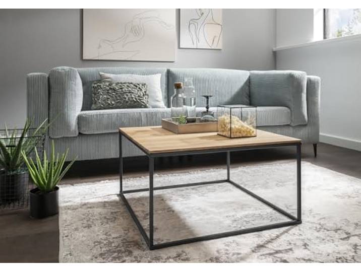 möbelando Couchtisch >2133-75< in Eiche Massiv, Gestell Metall Schwarz - 75x40x75 (BxHxT)