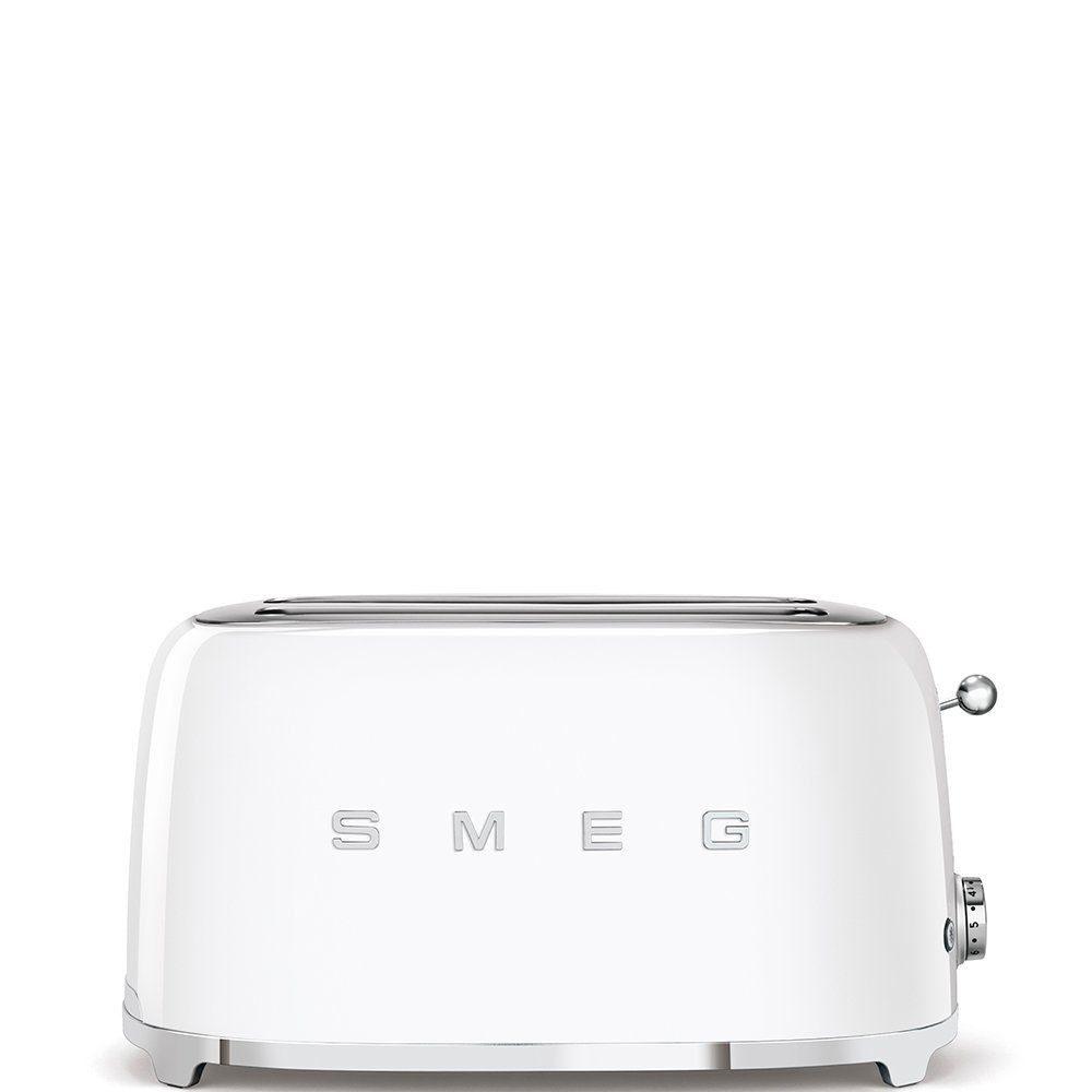 SMEG Langschlitztoaster mit Brötchenaufsatz 2 Scheiben Hochglanz, 2 lange Schlitze, für 2 Scheiben, 1500,00 W, Auftauen, Rösten, Stopp - Weiß