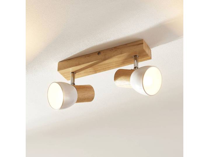 Lindby Deckenleuchte Thorin, 27 cm, 2-flg., weiß, Holz, E14 Thorin Lindby, dimmbar, Holz hell, für Wohn- / Esszimmer, Holz, Skandinavisch, Wandlampe