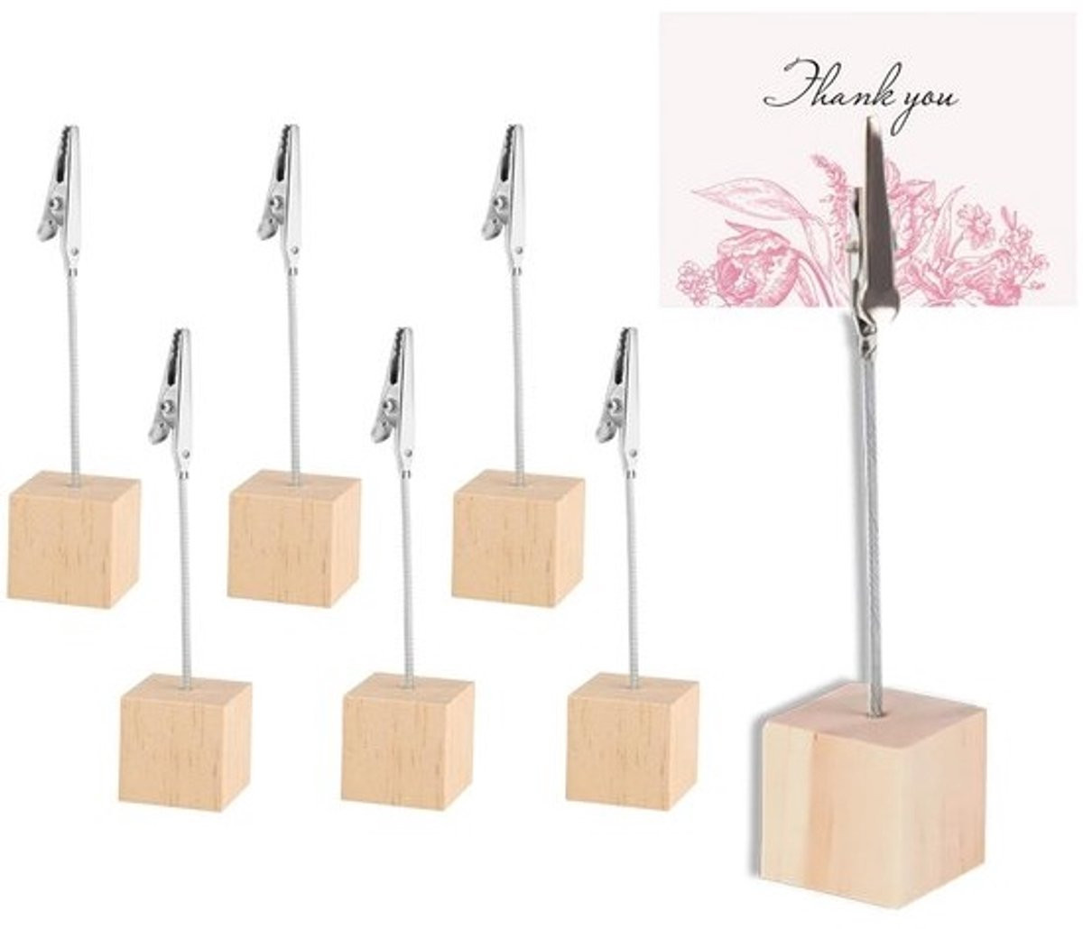 Set van 6 houten kaart houders met foto clips voor decoratie thuis, kantoor of feesten