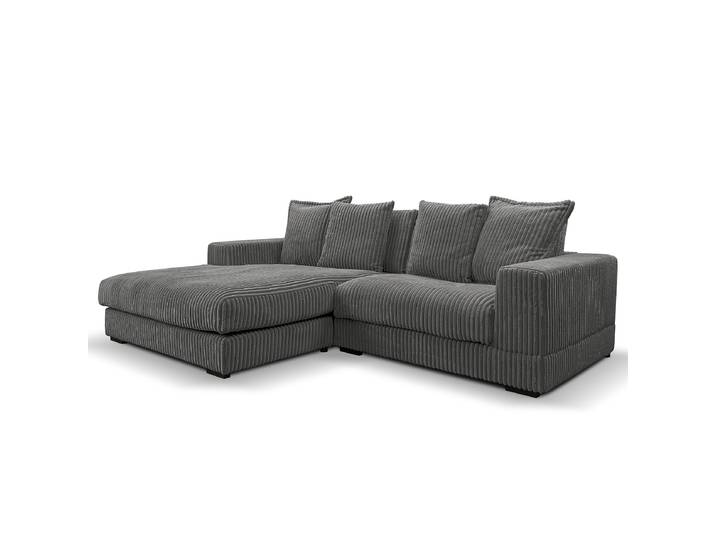 Ecksofa mit opt. Hocker 285 cm Grau Cordstoff Amba 285 x 99 x 195cm Longchair davorstehend links Modern