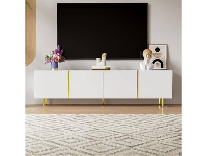 BTM Hochglanz-TV-Schrank mit Vier Türen, modern und schlicht, in Weiß