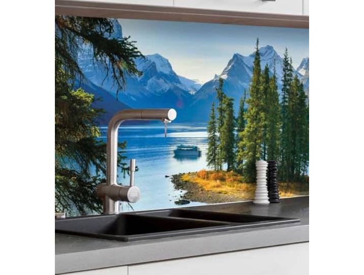 MyMaxxi Küchenrückwand selbstklebend – Matte Premium Spritzschutz Folie als günstige Alternative zu Glas, einfache Montage & leichte Reinigung – Motiv: Landschaft See und Berge B 280 cm x H 60 cm
