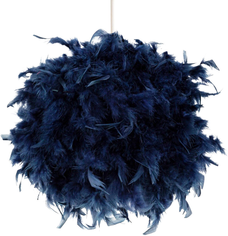 Latitude Run Eye-Catching and Modern Genuine Feather Decorated Pendant Light Shade Midnight Blue 30cm H x 40cm W x 40cm D