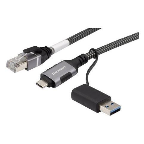 Dexlan USB-C/A to RJ45 active GigaLAN NIC CABLE - 5m (Thunderbolt 3, USB 3.0, USB 3.1, USB 3.2, USB 4, USB-C, RJ45 (1x)) (310705)