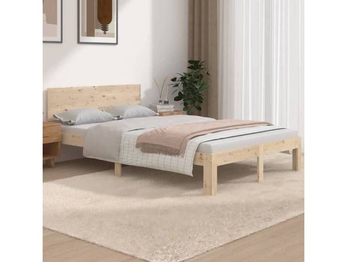 Cadre de lit en bois massif - VIDAXL - 120x190 cm - Brun - Moderne - Tête de lit incluse - Montage simplifié - Artisanal