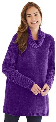Plus Size Women's Chenille Cowlneck Sweater by Woman Within in Radiant Purple (Size 3X) Pullover