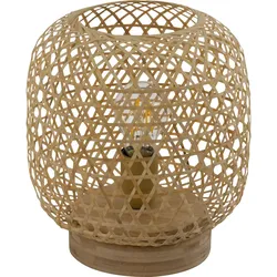 Tischleuchte Bambus Tischlampe Bambusgeflecht Beistellleuchte natur Wohnzimmerleuchte, 1x E27 Fassung, DxH 23,5x27 cm