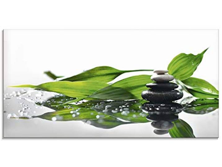 ARTland Wanddeko Glasbilder Wandbild Glas Bild einteilig 100x50 cm Querformat Asien Wellness Zen Steine Spa Blätter Reflektion Entspannung S7LT
